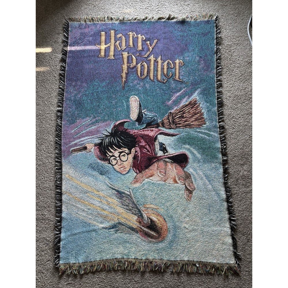Harry Potter Quidditch Tapestry Throw Blanket Sorcerers Stone Vintage 2001